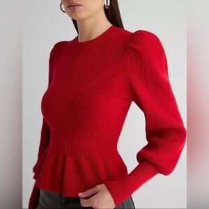 Red, Ribbed Crew Neck Peplum pullover Sweater by Express, size XL